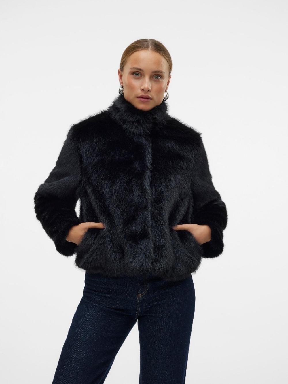 BCBG Black Faux Fur Jacket - Women's Short Coat